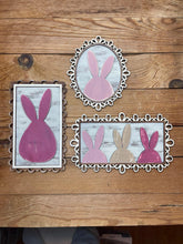 Load image into Gallery viewer, Floral Bunny Head Sign Trio File SVG, Glowforge, Spring, Flower, Easter, Cottontail, Decorative Frame, Lace,LuckyHeartDesignsCo
