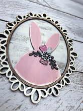 Load image into Gallery viewer, Floral Bunny Head Sign Trio File SVG, Glowforge, Spring, Flower, Easter, Cottontail, Decorative Frame, Lace,LuckyHeartDesignsCo
