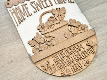 Load image into Gallery viewer, Flower Butterfly Holiday Door Sign Interchangeable File, SVG, Spring Basket Butterflies, Floral Tulip Daisy Seasonal Home Welcome, glowforge
