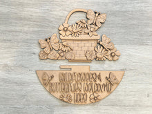 Load image into Gallery viewer, Flower Butterfly Holiday Door Sign Interchangeable File, SVG, Spring Basket Butterflies, Floral Tulip Daisy Seasonal Home Welcome, glowforge

