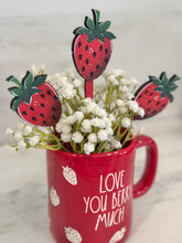 Load image into Gallery viewer, Strawberry Mug Stick File SVG, Glowforge Tiered Tray, Tray Decor, Fruit, Spring, Summer Plant Topper, Gift, LuckyHeartDesignsCo
