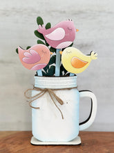 Load image into Gallery viewer, Bird Mug Stick File SVG, Glowforge Tiered Tray, Tray Decor, Cardinal, Floral, Plant Topper, Spring, Stake, Gift, LuckyHeartDesignsCo

