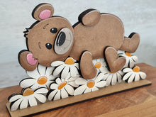 Load image into Gallery viewer, Bear Daisy Laying Standing Sign File SVG, Glowforge, Butterfly, Woodland Flower Bird, Floral, Spring, Summer Tiered Tray LuckyHeartDesignsCo
