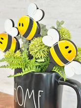 Load image into Gallery viewer, Bee Mug Stick File SVG, Glowforge Tiered Tray, Tray Decor, Bumble, Honey, Floral, Plant Topper, Spring, Stake, Gift, LuckyHeartDesignsCo
