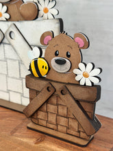 Load image into Gallery viewer, Bear Daisy Bee Flower Basket Interchangeable File SVG, Floral, Woodland, Bumble, Floral, Daisy, Tiered Tray, Glowforge, LuckyHeartDesignsCO
