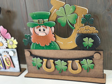 Load image into Gallery viewer, Lucky Banner Holiday Door Sign Interchangeable File, SVG, Standing, Clover, St. Patrick's Day, Shamrock, Seasonal Home Welcome, glowforge
