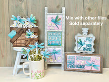 Load image into Gallery viewer, Dragonfly Standing Sign File SVG, Glowforge Flower, Daisy, Dragonflies, Spring, Summer, Daisies, Tiered Tray LuckyHeartDesignsCo
