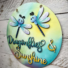 Load image into Gallery viewer, Dragonfly Sunshine Door Hanger Sign File SVG, Spring Flower, Butterfly, Spring, Summer, Glowforge, LuckyHeartDesignsCo
