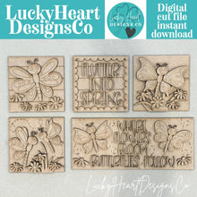 Load image into Gallery viewer, Butterfly Spring Interchangeable Leaning Sign File SVG, Tiered Tray, Glowforge, Daisy, Flower, Floral, Butterflies, LuckyHeartDesignsCo
