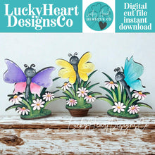 Load image into Gallery viewer, Butterfly Daisy Standing Sign File SVG, Glowforge Flower, Daisies, Spring, Summer, Butterflies, Tiered Tray LuckyHeartDesignsCo

