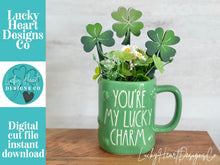 Load image into Gallery viewer, Clover Shamrock Mug Stick File SVG, Glowforge Tiered Tray, Tray Decor, St. Patrick's Day, Leprechaun Plant Topper, Gift, LuckyHeartDesignsCo
