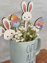Load image into Gallery viewer, Easter Bunny Mug Stick File SVG, Glowforge Tiered Tray, Tray Decor, Plant Topper, Egg Gift, LuckyHeartDesignsCo
