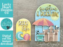 Load image into Gallery viewer, Beach Summer Tall Arch Sign Interchangeable File SVG, TINY, INSERT only Sand Castle Umbrella Glowforge Holiday Tiered LuckyHeartDesignsCo
