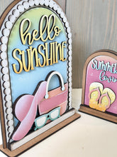 Load image into Gallery viewer, Hello Sunshine Summer Tall Arch Sign Interchangeable File SVG, TINY, INSERT only Flip Flops Glowforge Holiday Tiered LuckyHeartDesignsCo

