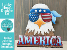 Load image into Gallery viewer, Bald Eagle America Shelf Sitter Sign File SVG, Fourth of July, Fireworks Biker Flag USA Americana Tiered Tray Glowforge, LuckyHeartDesignsCo
