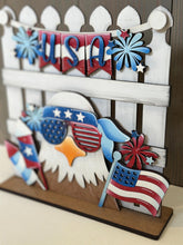 Load image into Gallery viewer, Bald Eagle America Holiday Door Sign Interchangeable File, SVG, Flag, USA, Summer, Fireworks Fourth of July Seasonal Home Welcome, glowforge

