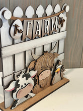 Load image into Gallery viewer, Farm Banner Fence Holiday Door Sign Interchangeable File, SVG, Standing, Egg, Highland Cow, Chicken, Seasonal Home Welcome, glowforge
