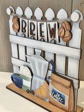 Load image into Gallery viewer, Coffee Banner Fence Holiday Door Sign Interchangeable File, SVG, Standing, Bean, Seasonal Home Welcome, glowforge
