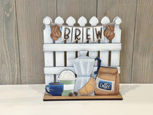 Load image into Gallery viewer, Coffee Banner Fence Holiday Door Sign Interchangeable File, SVG, Standing, Bean, Seasonal Home Welcome, glowforge
