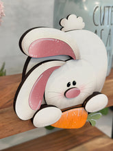 Load image into Gallery viewer, Floppy Bunny Butt Shelf Hanger Standing Sign File SVG, HANGING, Rabbit, Carrot, Basket, Mantle decor, glowforge LuckyHeartDesignsCo
