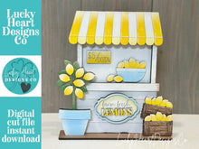 Load image into Gallery viewer, Lemon Interchangeable Market Stand File SVG, Fruit, Lemonade, Tiered Tray, Standing Sign, Summer Glowforge, LuckyHeartDesignsCo
