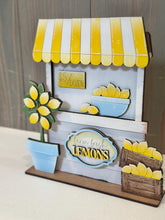 Load image into Gallery viewer, Lemon Interchangeable Market Stand File SVG, Fruit, Lemonade, Tiered Tray, Standing Sign, Summer Glowforge, LuckyHeartDesignsCo
