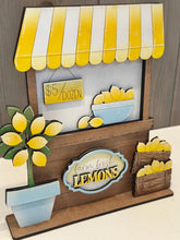 Load image into Gallery viewer, Lemon Interchangeable Market Stand File SVG, Fruit, Lemonade, Tiered Tray, Standing Sign, Summer Glowforge, LuckyHeartDesignsCo
