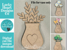 Load image into Gallery viewer, Vase Mug Stick File SVG, Glowforge Tiered Tray Decor, Spring, Summer Plant Stake, Christmas, Flower, Gift, LuckyHeartDesignsCo
