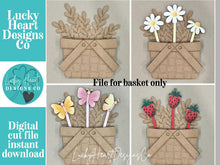 Load image into Gallery viewer, Picnic Basket Mug Stick File SVG, Glowforge Tiered Tray Decor, Spring, Summer Plant Stake, Christmas, Flower, Gift, LuckyHeartDesignsCo
