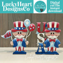 Load image into Gallery viewer, Uncle Sam USA Standing File SVG, America USA Fourth of July, Flag Balloons, Statue of Liberty, Holiday Decor, Glowforge, LuckyHeartDesignsCo
