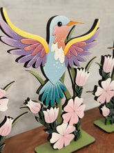 Load image into Gallery viewer, Hummingbird Standing Sign File SVG, Glowforge Flower, Daisy, Dragonflies, Butterfly Spring, Summer, Daisies, Tiered Tray LuckyHeartDesignsCo
