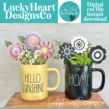Load image into Gallery viewer, Groovy Flower Mug Stick File SVG, Glowforge Tiered Tray, Tray Decor, Flower, Floral, Plant Topper, Spring, Stake, Gift, LuckyHeartDesignsCo
