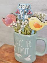 Load image into Gallery viewer, Bird Mug Stick File SVG, Glowforge Tiered Tray, Tray Decor, Cardinal, Floral, Plant Topper, Spring, Stake, Gift, LuckyHeartDesignsCo
