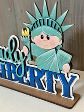Load image into Gallery viewer, Statue of Liberty Shelf Sitter Sign File SVG, Fourth of July, Fireworks, Flag USA America Tiered Tray Glowforge, LuckyHeartDesignsCo
