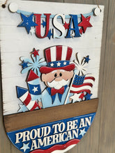 Load image into Gallery viewer, Uncle Sam America Holiday Door Sign Interchangeable File, SVG, Flag, USA, Summer, Fireworks Fourth of July Seasonal Home Welcome, glowforge
