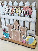 Load image into Gallery viewer, Beach Summer Holiday Door Sign Interchangeable File, SVG, Sand Castle Seagull Ocean Vacation Fourth of July Seasonal Home Welcome, glowforge

