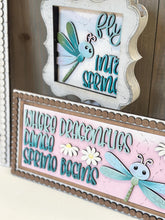 Load image into Gallery viewer, Dragonfly Interchangeable Leaning Sign File SVG, Tiered Tray, Glowforge, Dragonflies, Butterfly, Spring, Summer, LuckyHeartDesignsCo
