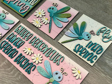 Load image into Gallery viewer, Dragonfly Interchangeable Leaning Sign File SVG, Tiered Tray, Glowforge, Dragonflies, Butterfly, Spring, Summer, LuckyHeartDesignsCo
