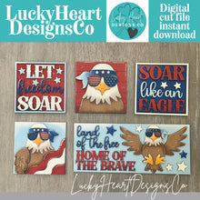 Load image into Gallery viewer, Bald Eagle America Interchangeable Leaning Sign File SVG, Fourth of July, Fireworks, USA Glowforge Tiered Tray LuckyHeartDesignsCo
