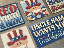 Load image into Gallery viewer, Uncle Sam Interchangeable Leaning Sign File SVG, Fourth of July, America USA, Fireworks, Glowforge Tiered Tray, Ladder, LuckyHeartDesignsCo
