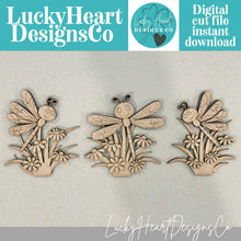 Load image into Gallery viewer, Dragonfly Standing Sign File SVG, Glowforge Flower, Daisy, Dragonflies, Spring, Summer, Daisies, Tiered Tray LuckyHeartDesignsCo
