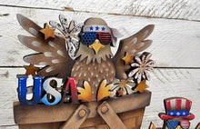 Load image into Gallery viewer, Bald Eagle Flower Basket Interchangeable File SVG, Fourth of July, America, USA Summer Fireworks Tiered Tray, Glowforge, LuckyHeartDesignsCo
