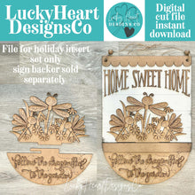 Load image into Gallery viewer, Dragonfly Holiday Door Sign Interchangeable File, SVG Butterfly, Spring, Summer Floral, Tulip Daisy Seasonal, Home, Welcome, glowforge
