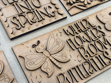 Load image into Gallery viewer, Butterfly Spring Interchangeable Leaning Sign File SVG, Tiered Tray, Glowforge, Daisy, Flower, Floral, Butterflies, LuckyHeartDesignsCo
