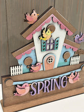 Load image into Gallery viewer, Bird Spring Banner Holiday Door Sign Interchangeable File, SVG, Fence, Standing, Flower, Daisy, Summer, Seasonal Home Welcome, glowforge
