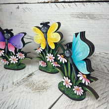 Load image into Gallery viewer, Butterfly Daisy Standing Sign File SVG, Glowforge Flower, Daisies, Spring, Summer, Butterflies, Tiered Tray LuckyHeartDesignsCo
