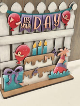 Load image into Gallery viewer, Birthday Banner Holiday Door Sign Interchangeable File, SVG, Fence, Standing, Balloons, Cake, Hat, Seasonal, Holiday, Welcome, glowforge
