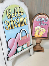 Load image into Gallery viewer, Hello Sunshine Summer Tall Arch Sign Interchangeable File SVG, TINY, INSERT only Flip Flops Glowforge Holiday Tiered LuckyHeartDesignsCo
