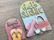 Load image into Gallery viewer, Hello Sunshine Summer Tall Arch Sign Interchangeable File SVG, TINY, INSERT only Flip Flops Glowforge Holiday Tiered LuckyHeartDesignsCo
