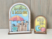 Load image into Gallery viewer, Beach Summer Tall Arch Sign Interchangeable File SVG, TINY, INSERT only Sand Castle Umbrella Glowforge Holiday Tiered LuckyHeartDesignsCo

